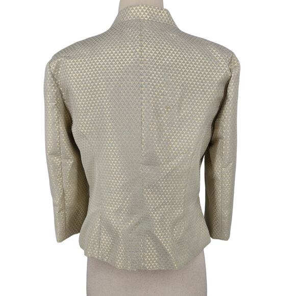 GANNI Metallic Brocade Blazer Gold Taupe Geometric Open Front Size Large - Picture 4 of 7